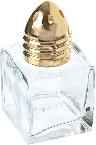 Juego de 24 mini saleros y pimenteros, forma de cubo, cuerpo de cristal, parte superior chapada en oro pulido