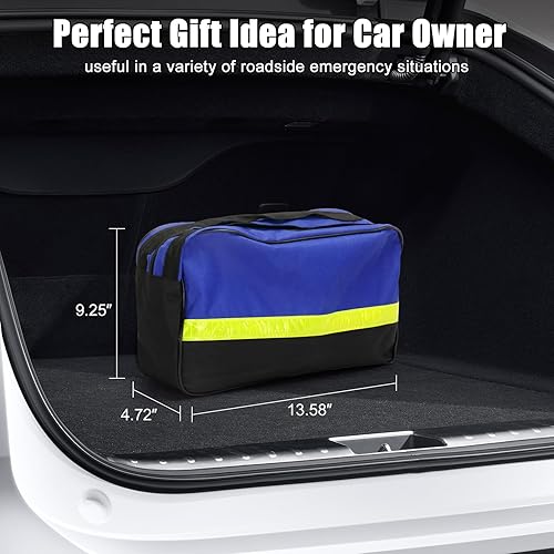 Miniatura 7 de Kit de seguridad para automóvil, kit de emergencia de 14 piezas, kit de emergencia para vehículos con cables de puente, kit de emergencia para