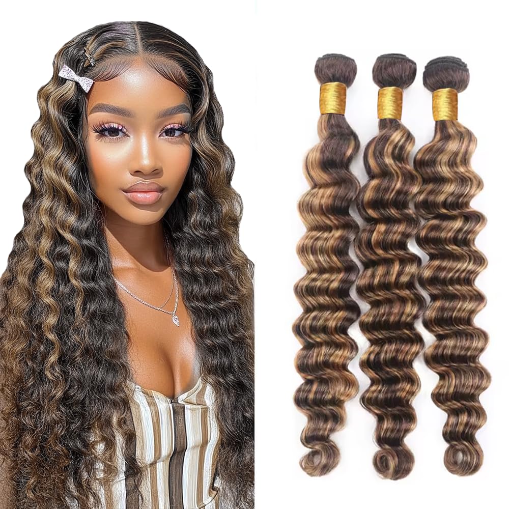 Hxxcoup 24 26 28 Inch Loose Wave Human Hair Bundles P4/27 Highlight Honey Blonde Color Unprocessed Knotless 3 Bundles Total 300g Quick Weave Human Hair Extensions