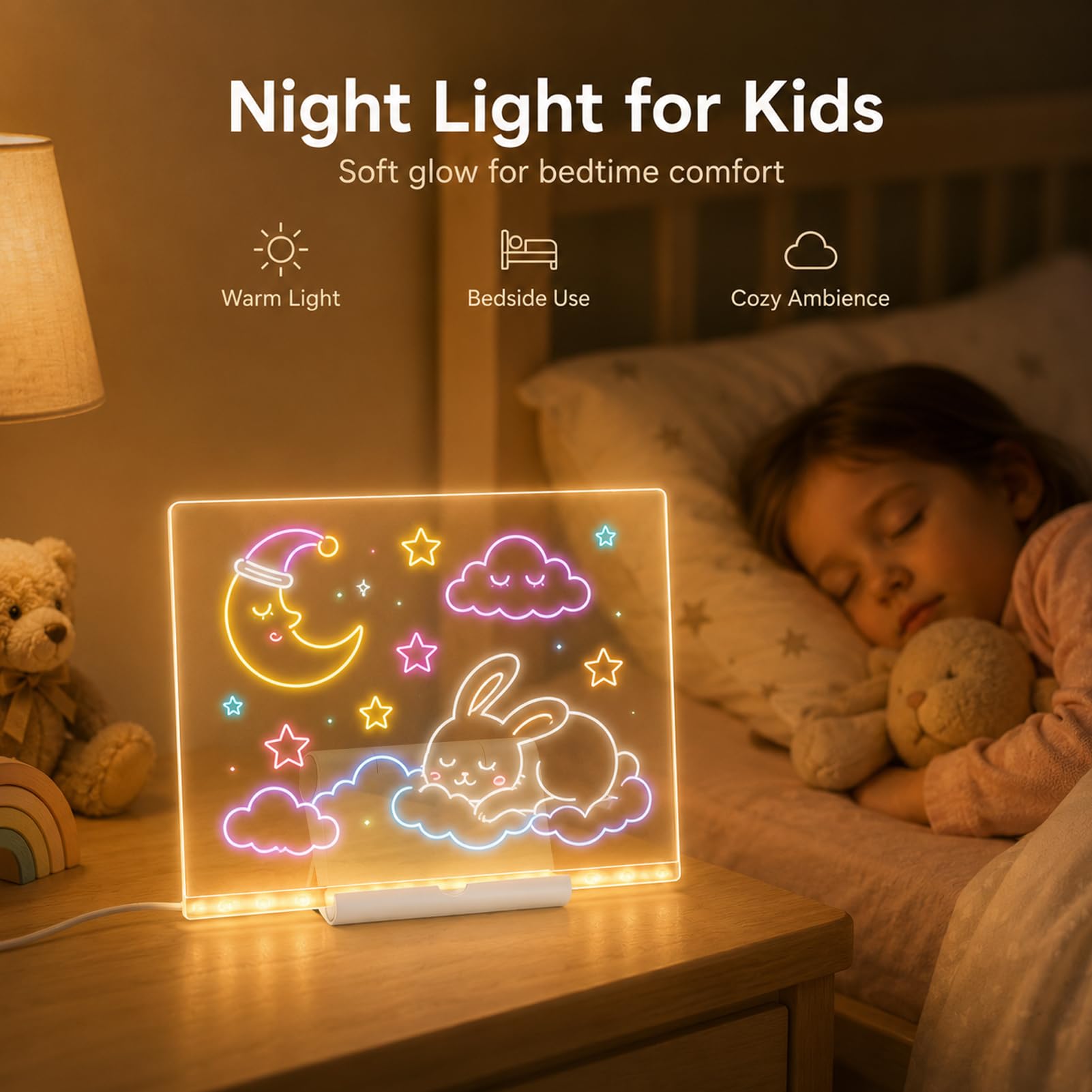 Tablero Acrílico Luminoso LED Mensaje 20x30 cm 7 Colores Bolígrafo Soporte Ajustable