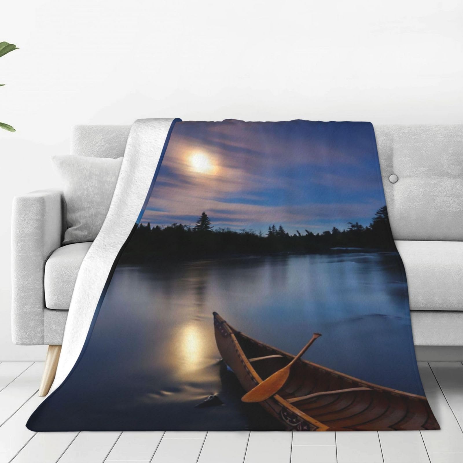 Couverture polaire en flanelle douce Moonlit Canoë au toucher cachemire haut de gamme
