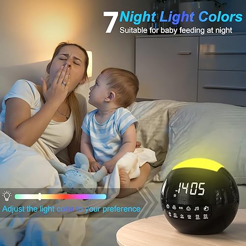 Miniatura 4 de Máquina de ruido blanco con reloj despertador, máquina de sonido con 42 sonidos relajantes para dormir, luz nocturna, temporizador de apagado