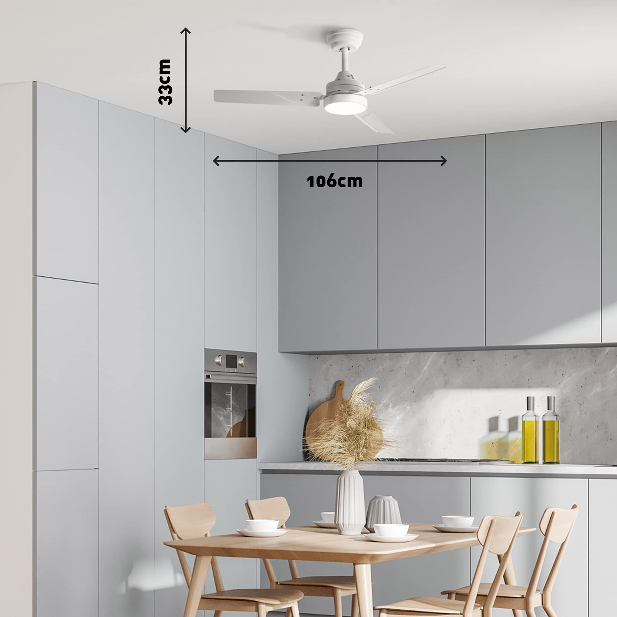 Jata JVTE4233 - Ventilador de Techo con Luz. 6 velocidades. Con mando a distancia. Programable. Bajo consumo. Muy silencioso. Uso: invierno/verano