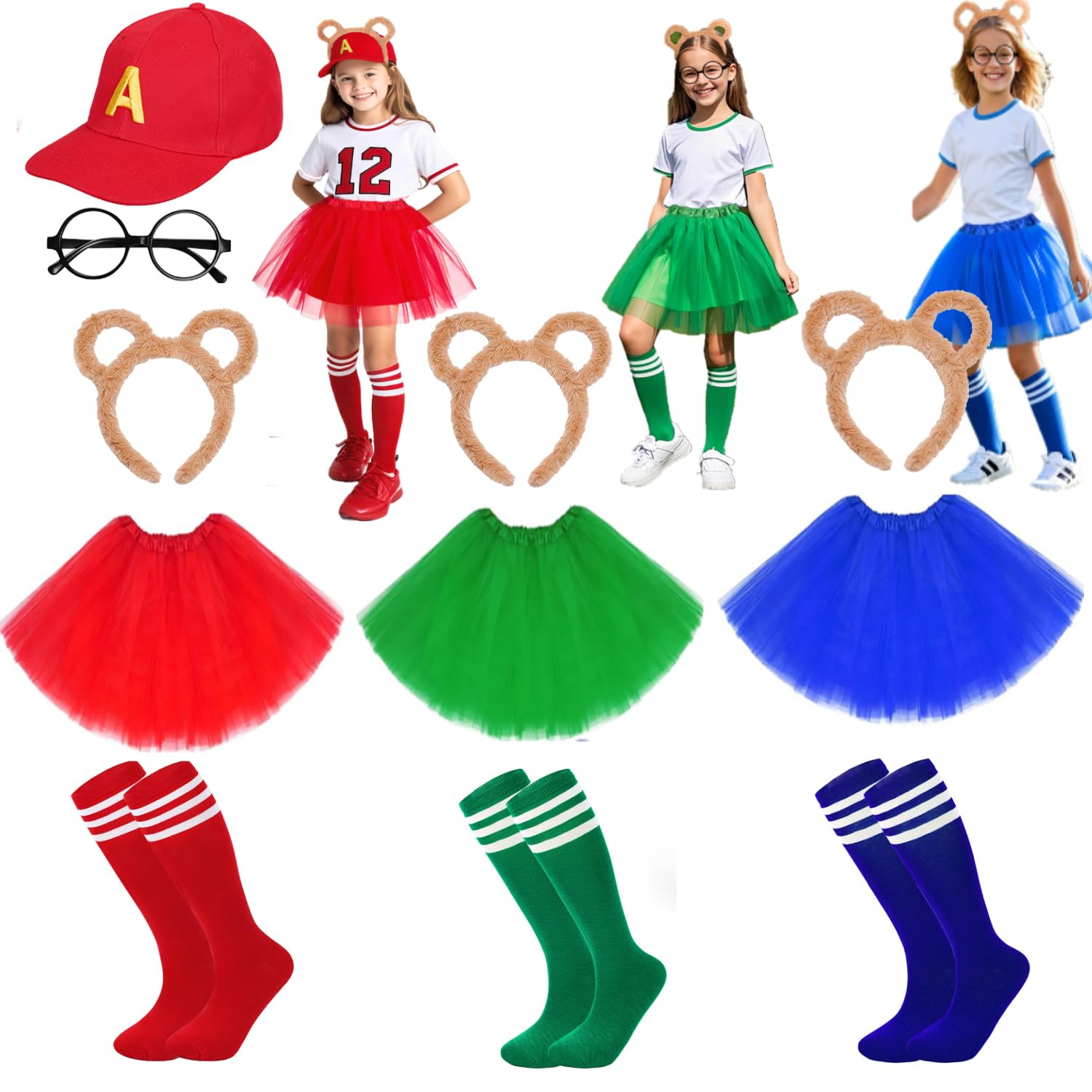 iZoeL Chipmunk Costume Set Girls World Book Day Costumes Girls, Chipmunk Ears Headband Hat Tutu Skirt Socks