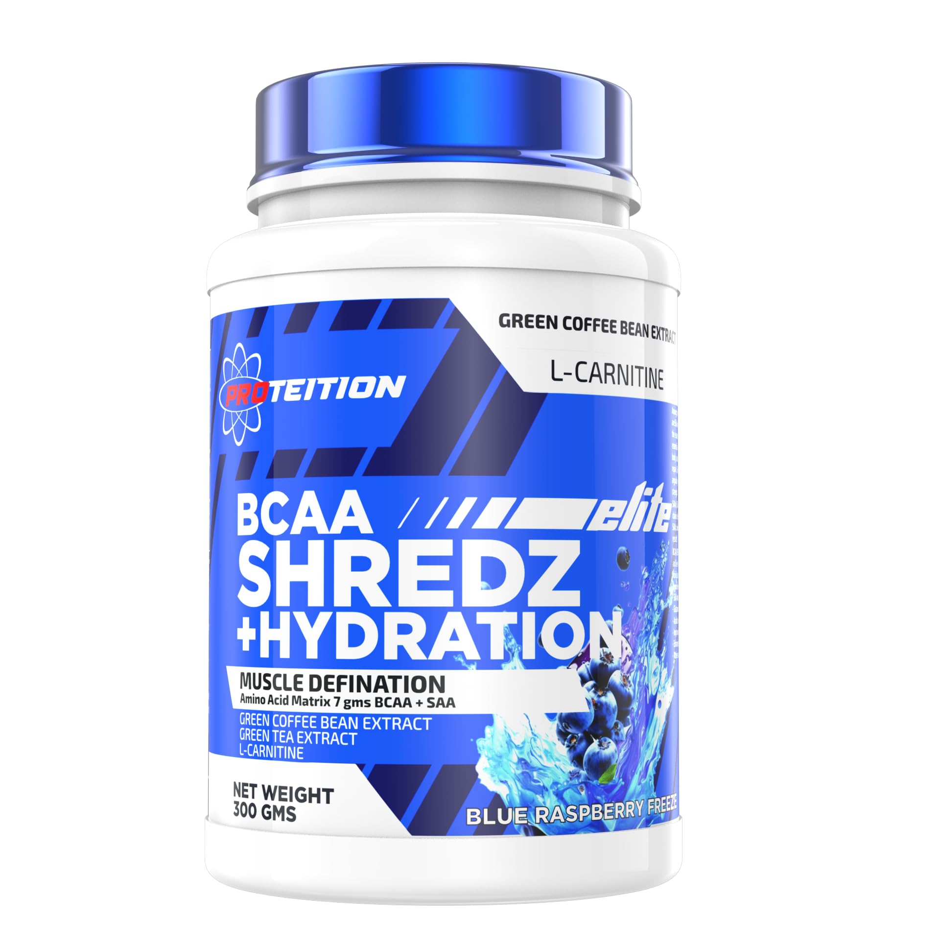 Proteition Elite BCAA Shredz+Hydration | Powerful Intra Workout | Muscle Defination | L-Carnitine | 7g BCAA+SAA | Muscle Growth and Muscle Recovery (Blue Rasberry Freeze)