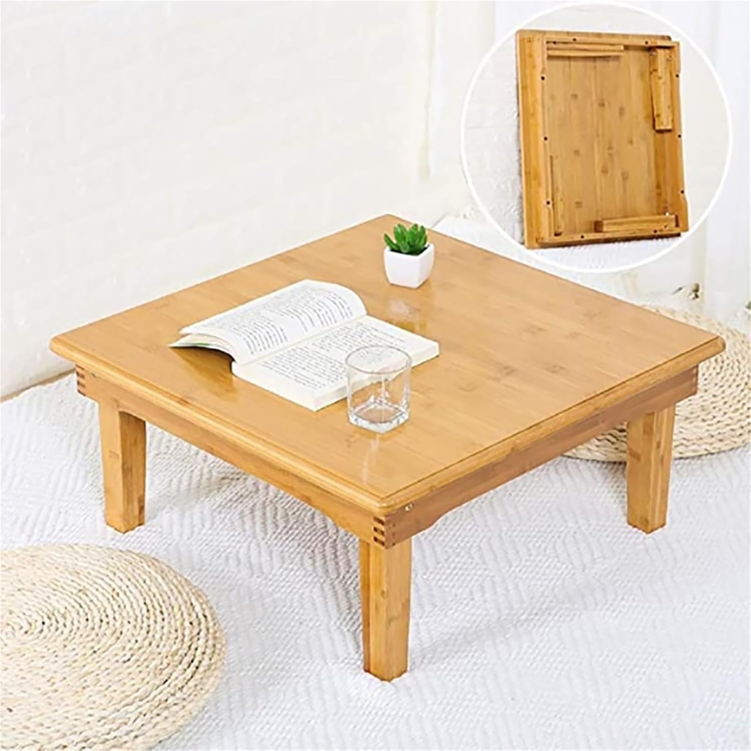 SH-tables Folding Japanese-Style Square Bamboo Table - Computer Desk, Low Multi-Function Small Dining Table, Various Sizes (606047cm) 60×60×47cm