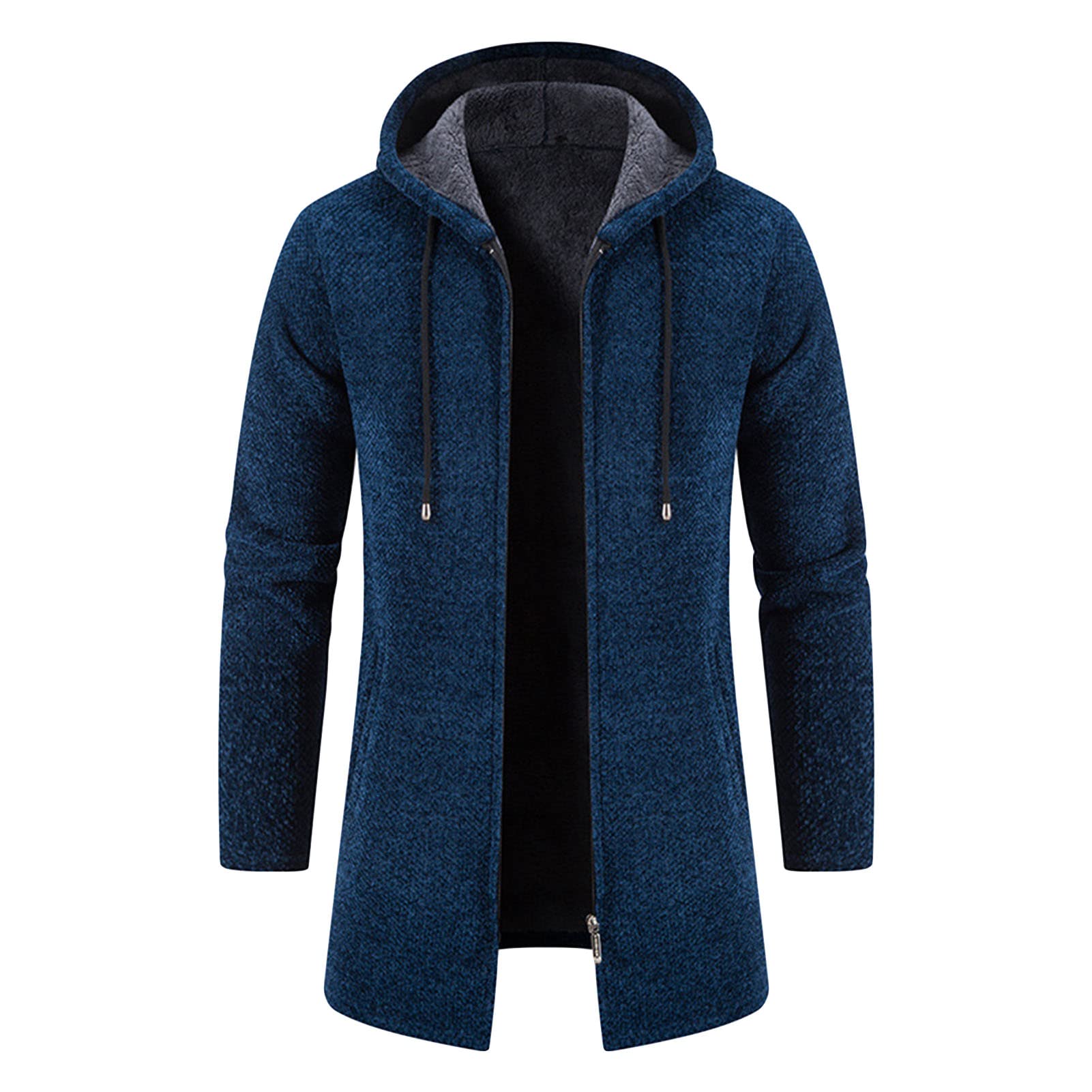 maiyifu-gj Mens Solid Knit Hooded Cardigan Full Zip Long Open Front Sweater Slim Fit Casual Lightweight Longline Cardigans-picture-23