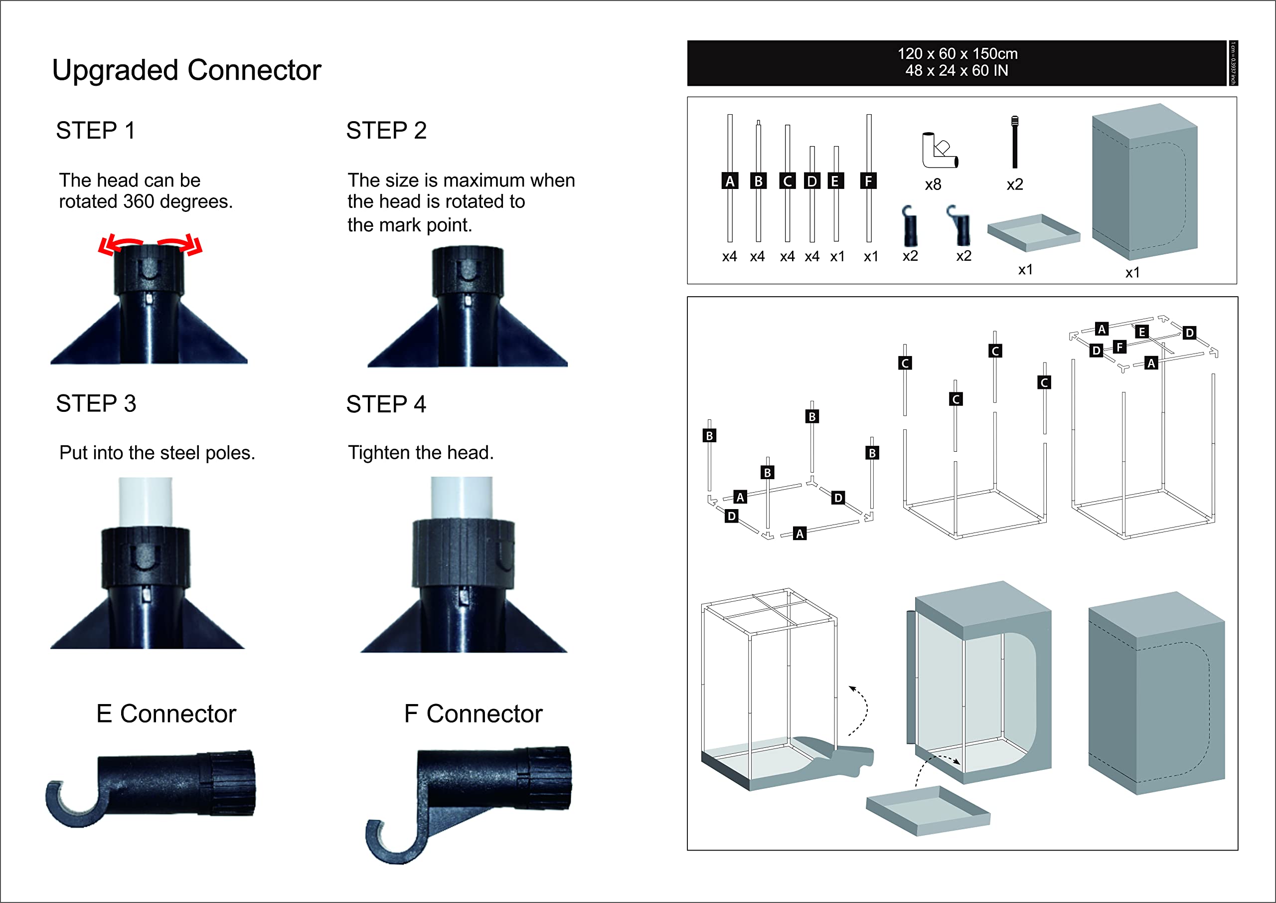 Zazzy Grow Tent Plant Tent Dark Room, 600D Mylar Hydroponic 48"X24"X60" Grow Tent with Removable Floor Tray for Indoor Plant Growing 4x2