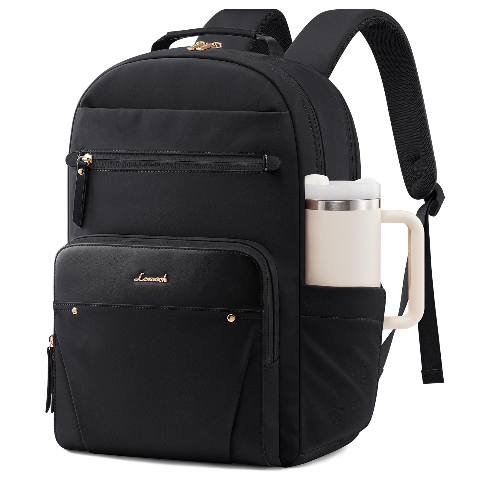 LOVEVOOK Rugzak voor Heren en Dames, 15,6 Laptoprugzak, Schoolrugzak voor Meisjes en Tieners, met USB-aansluiting en Laptopvak, Waterdichte Werkrugzak voor School, Universiteit, Reizen, Werk, Zwart