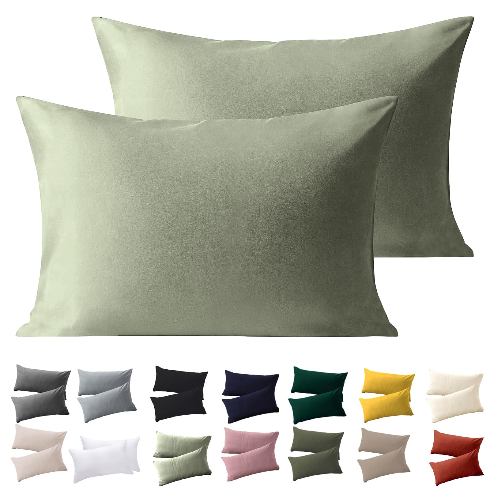 Soifox Pillow Cases 2 Pack, Sage Green Pillowcases with Envelope Closure, 100% Brushed Microfiber House Wife Pillow Covers Wrinkle and Stain Resistant, Standard Size 50x75 cm — image 1