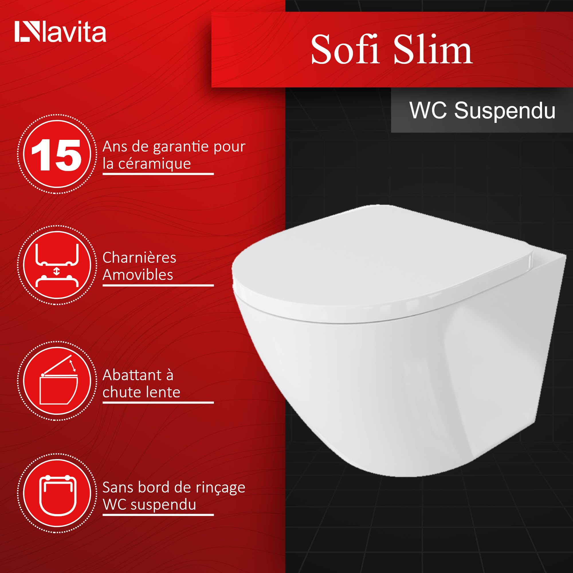 Grohe Rapid SL Élément mural de WC avec plaque de déclenchement + WC mural Lavita sans système de chasse d’eau + abattant WC avec système d'abaissement automatique Soft-Close