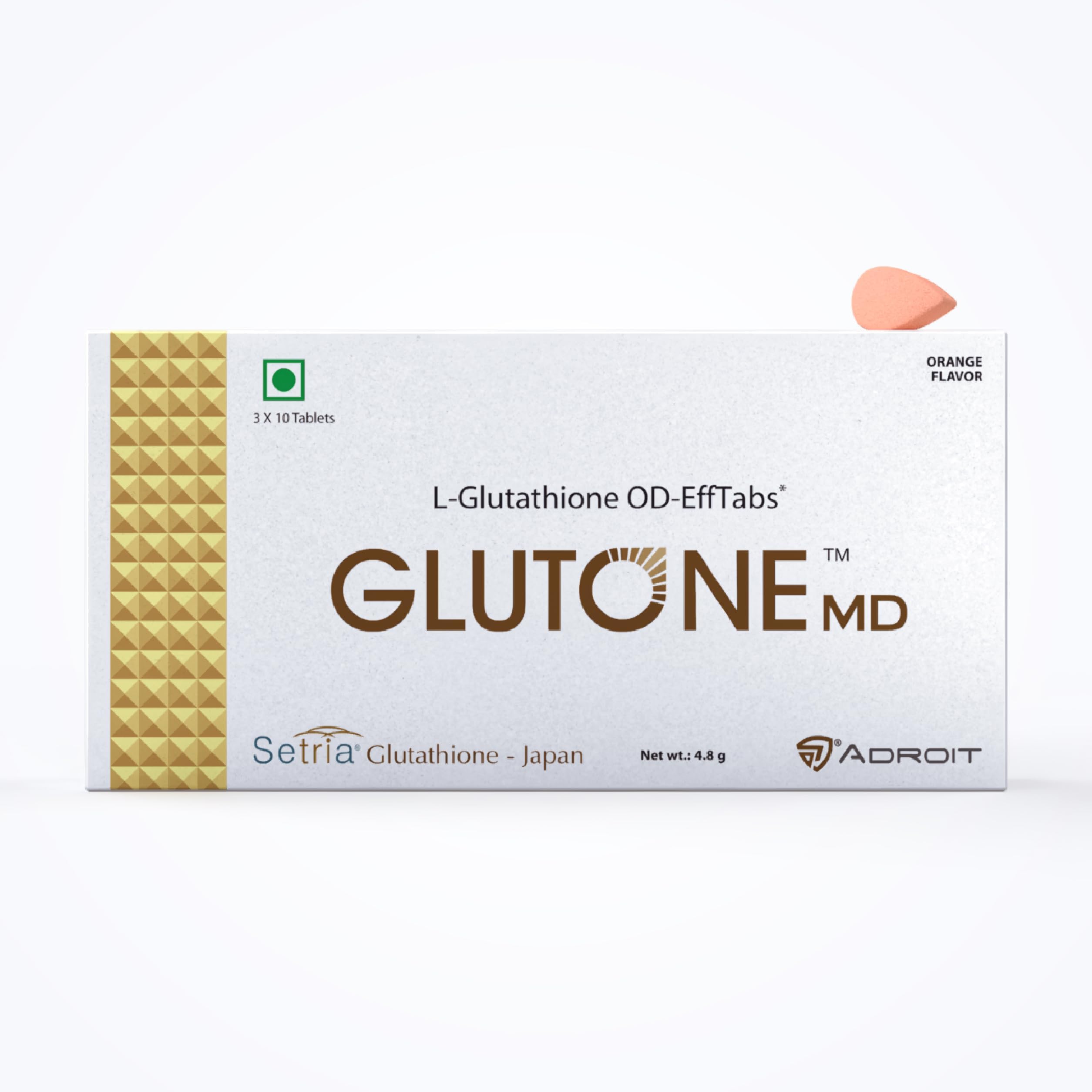 Glutone MD – Glutathione Mouth-Dissolving Tablets| Made with Setria L-Glutathione (Japan) 100mg| Radiant Glow & Even Skin Tone| Pack of 30 Tablets (Orange)