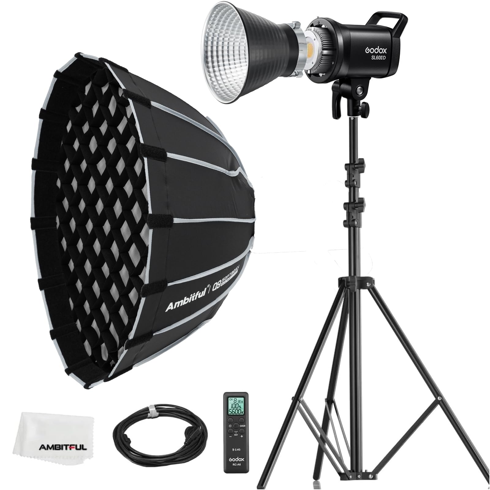 Godox SL60II-D LED Video Light 70W Kontynuacyjne Światło z Montażem Bowens, Aplikacją i Odległym Sterownikiem + PS60 Rundowy Sufler z Siecią Grzbietową