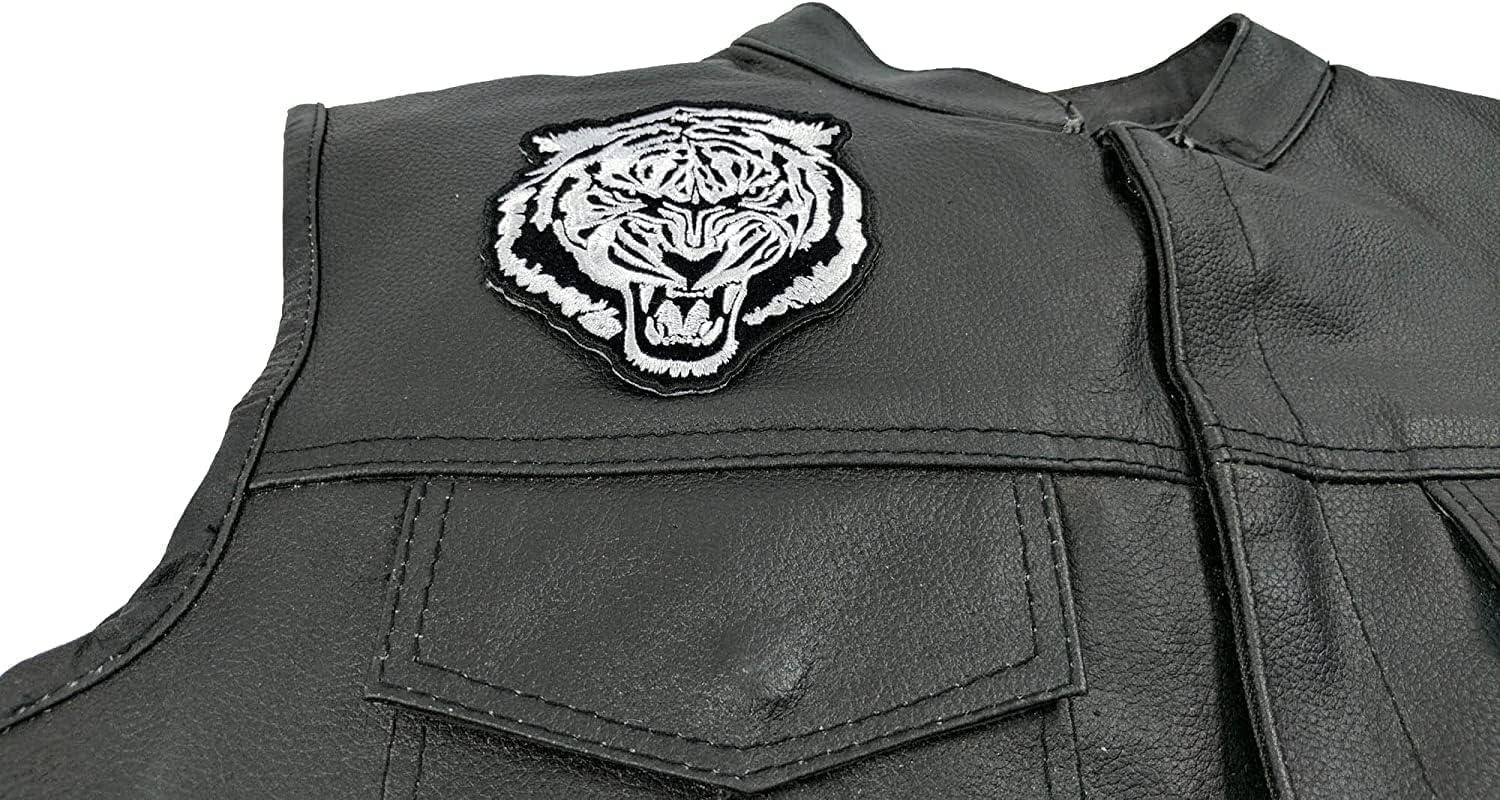 Daily Crafts Embroidered Patch, Black Base Hot Fix Glue Embroidery Cloth Paste Iron-on Patch DIY Clothes Sticker Trim Embellishments Applique (Tiger) 1