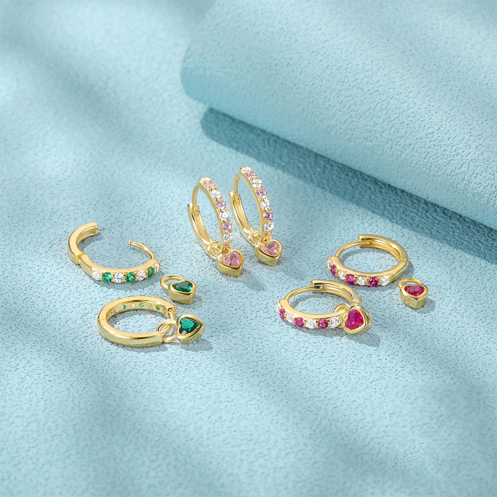 Orecchini Argento 925 Donna Zircone Intarsiato Oro Orecchini Cerchio Piccoli