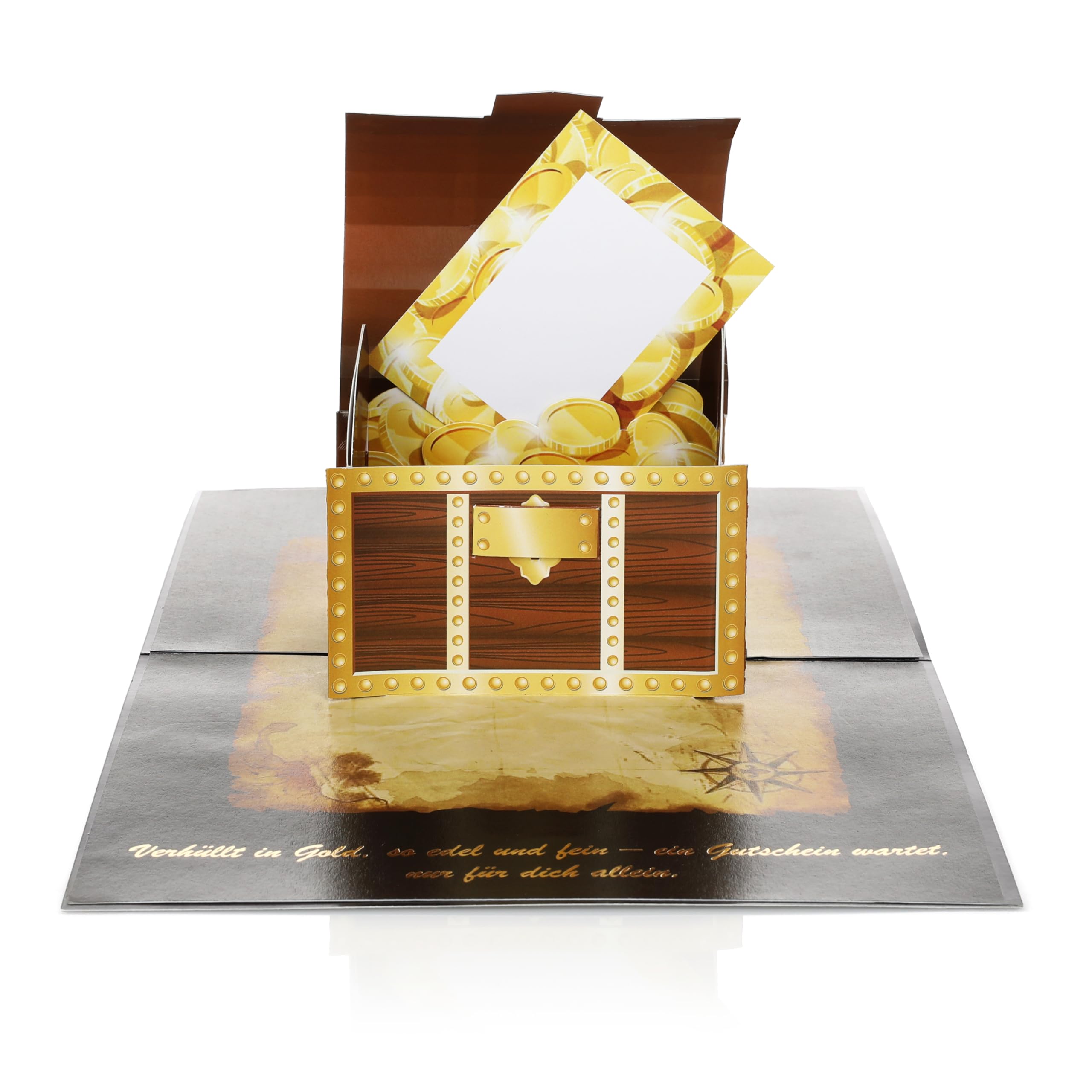 CraftWerk Biglietto pop-up 3D con scrigno del tesoro – buono da compilare con biglietto da grattare per compleanno
