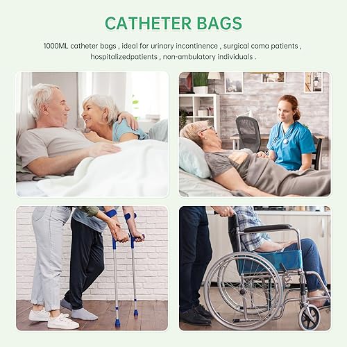 Miniatura 7 de 5 paquetes de bolsas para piernas urinarias, bolsas de drenaje urinario de 33.8 fl oz con interruptor de grifo en T de fácil drenaje y válvula