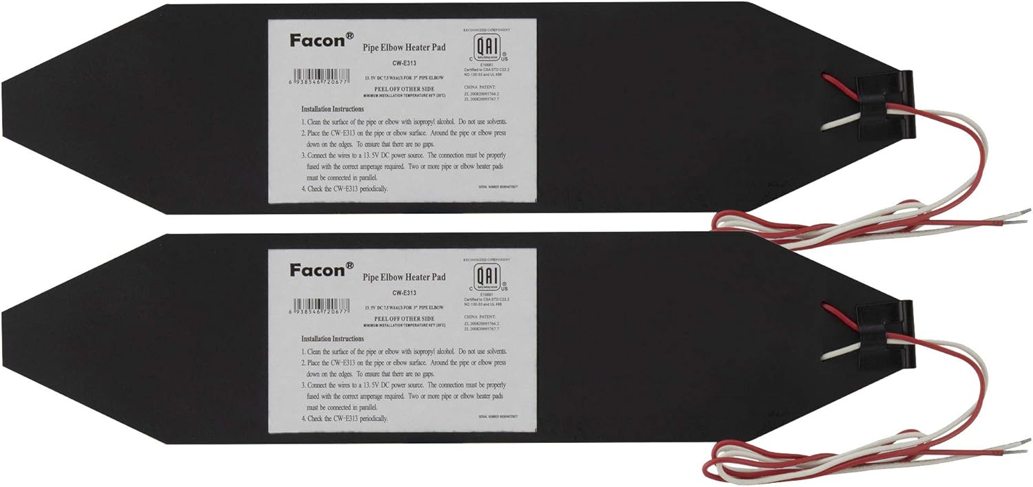 RecPro RV Elbow Heater Pad 3" x 13" 12V | RV Water Heater Pad | Pipe Heating Pads (2 Pads)