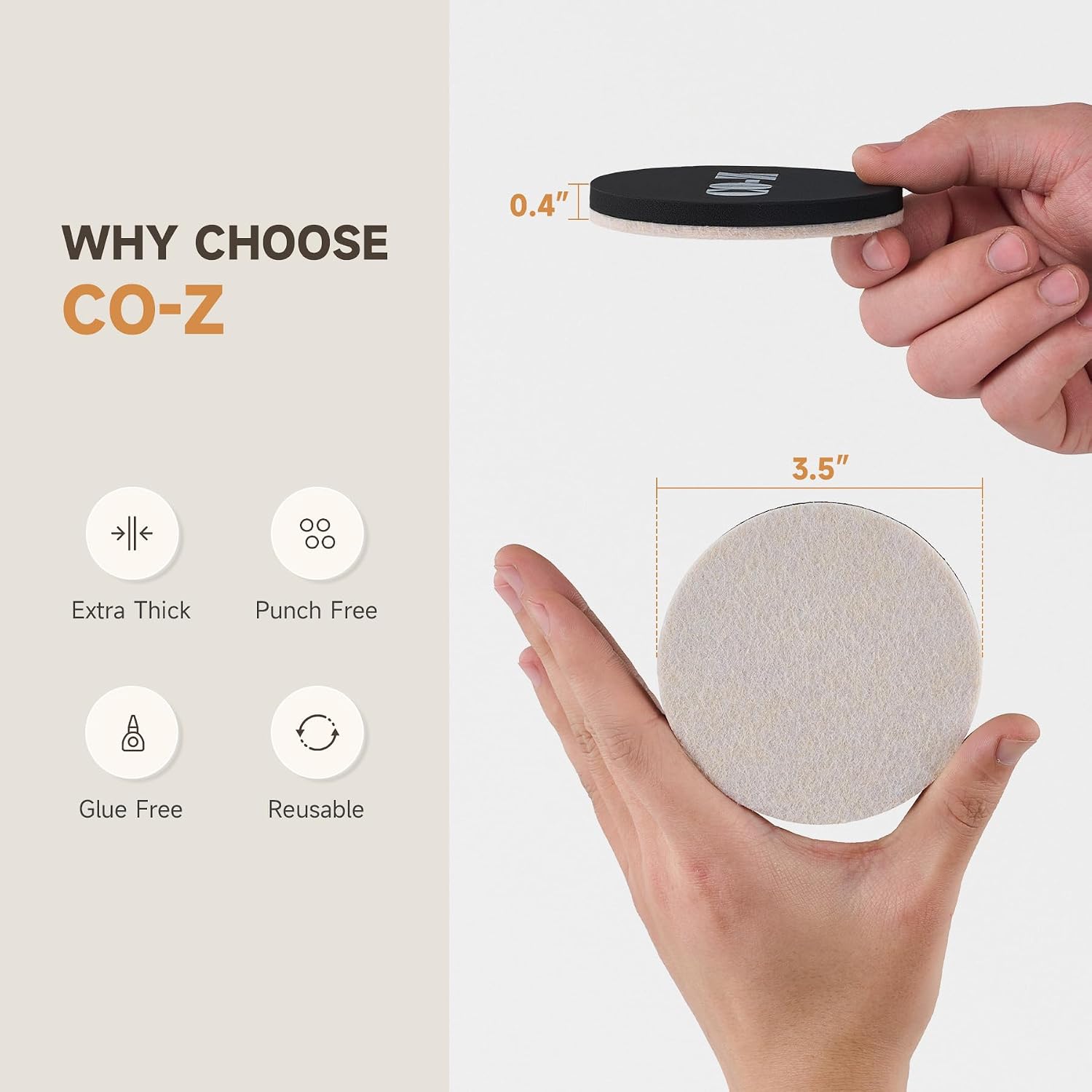 CO-Z 8pcs Felt Furniture Sliders for Hardwood Floors, 3 1/2 in Reusable Furniture Pads, Heavy Furniture Movers Sliders for Hard Surfaces, Thick Moving Pads Floor Protectors for Vinyl Tile Floors image 5