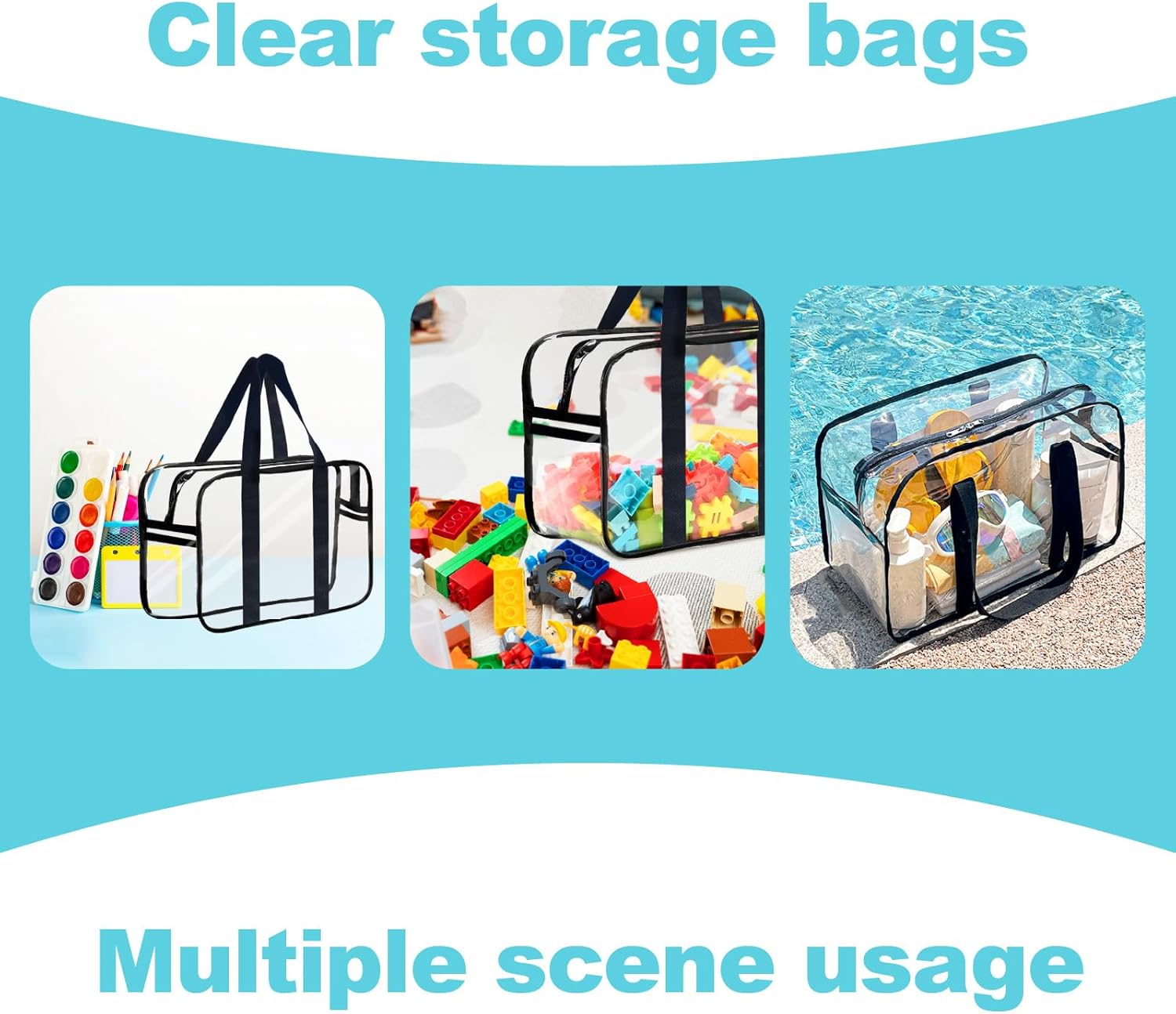 Clear Toy Storage Bag with Zipper - Organizing Bags for Home Travel with Handles - for Building Blocks, Puzzle, Book, Board Game(1, X-Large)