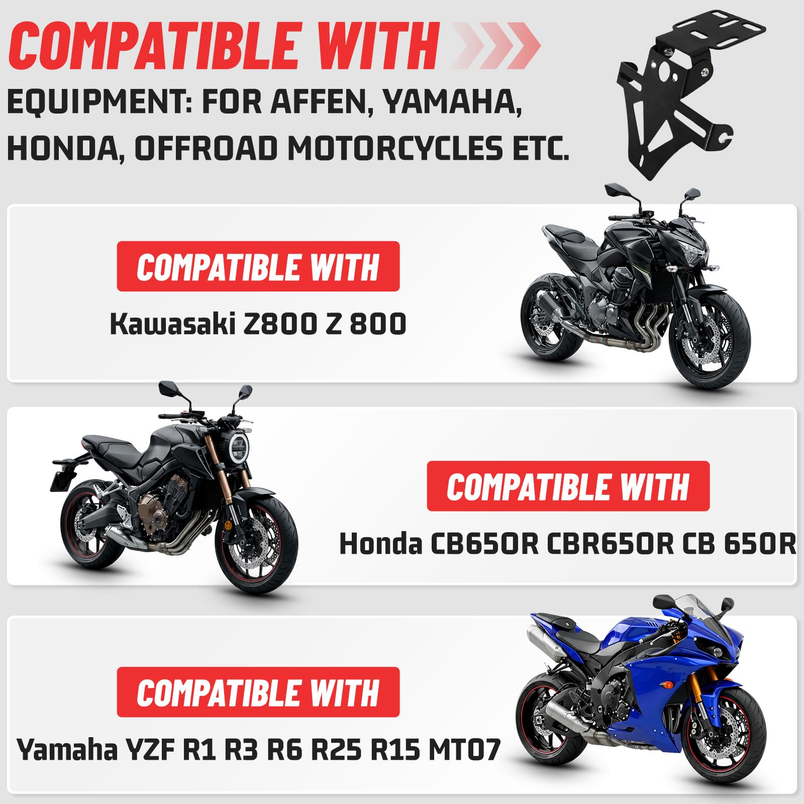 Regolabili per Motociclo Supporto per targa del motociclo Baceyong, staffa di montaggio multifunzionale del motociclo Supporto universale della targhetta pieghevole della coda