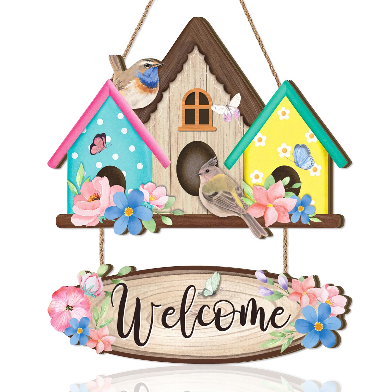 ANHUIB Welcome Signs for Front Door Welcome Wreath Hanging Wall Art Flower Wooden Wall Decor Gargen Wood Plaque Home Decor for Outdoor Porch Garden Gate Hanger Farmhouse House Door Signs for Outside