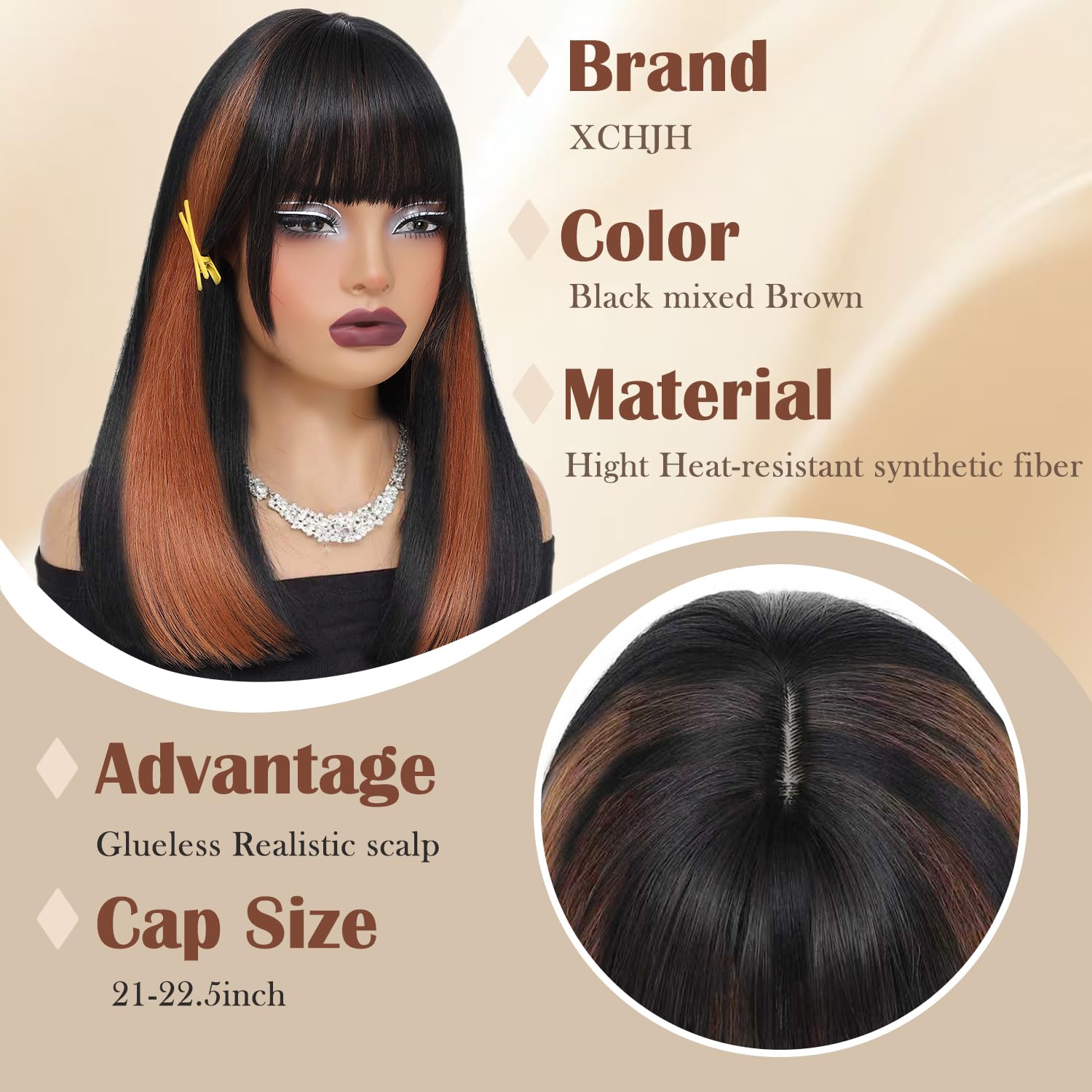 Bob Wig with Bangs Short Straight Wigs for Women Synthetic Hair Medium Length Black Bangs with Black Bob Wigs Natural Looking Heat Resistant Fiber Replacement Wigs(16inch)