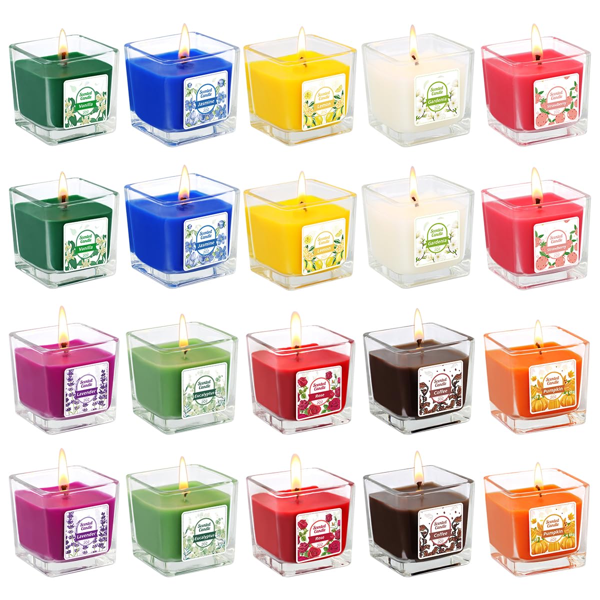 20 Packs Assorted Colored Scented Aromatherapy Candles in Glass with 10 Fragrances Bulk Small Natural Soy Wax Candles for Home Stress Relief Women Christmas Gift