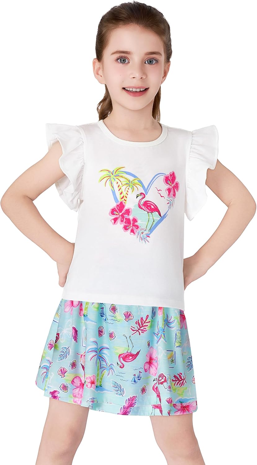 Toddler Girls 2-Piece Skirt Set - Ruffled Top & Ditsy Floral Print Skort Outfits for Little Girls Size 2T-8 - Image 4