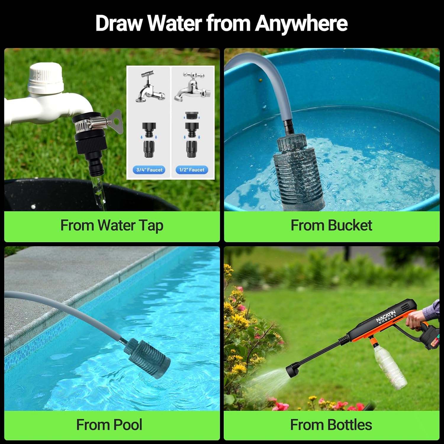 1200PSI Cordless Pressure Washer, 2X 4.0Ah Battery Power Washer with Triplex Plunger Pump & Pressure Settings, 500W Brushless Motor for Car Washing, Home Cleaning, Patio, Driveway - Image 6