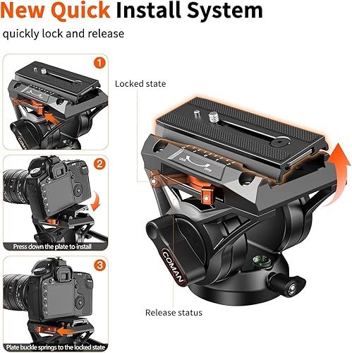 Vista 4 de Monopie para cámara, COMAN cámara monopie con pies Q6 cabezal fluido con trípode 70.6 pulgadas carga máxima 22 libras para fotografía, cámaras