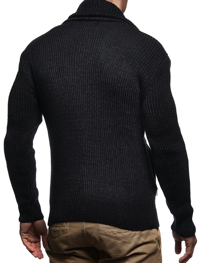 Leif Nelson Herren Strickjacke Schalkragen Slim Fit Winter-Freizeit-Jacke Sommer Basic Männer Pulli Grobstrick Sweatjacke Langarm Schwarzer Hoodie-Pullover LN5465