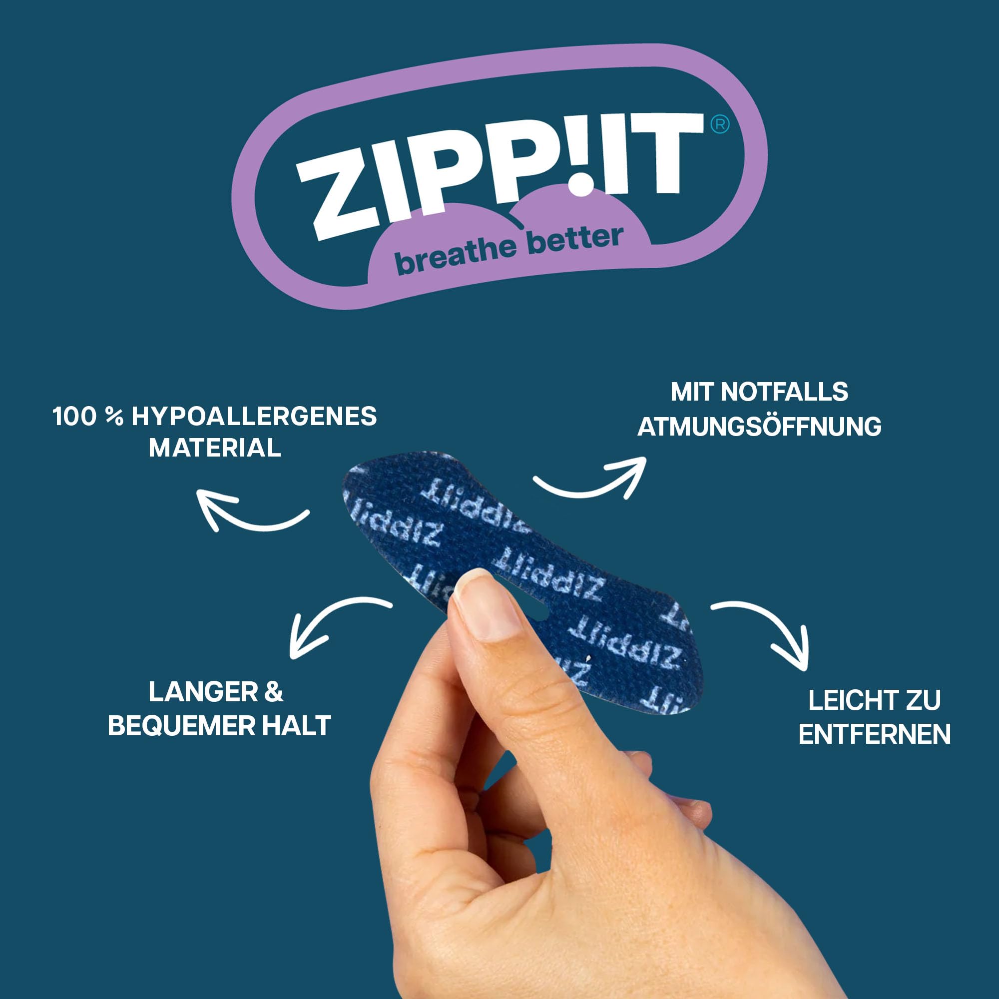 Zippit Mundpflaster Schlafen, Hautfreundliche Mouth Strips, 360 Stück | Optimierte Passform für angenehmes Tragen; sanfte Mundabdeckung beim Schlafen