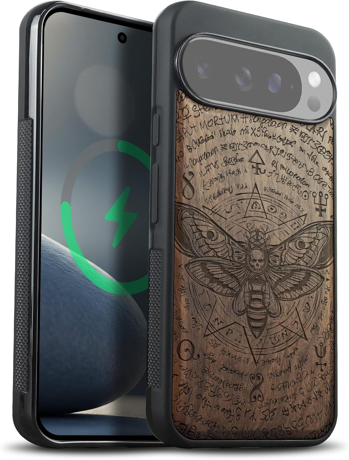 Carveit Magnetic Wooden Case for Google Pixel 10 / Pixel 10 Pro Case, Wood Artisan Engraved & Soft TPU Shockproof Cover, Compatible with MagSafe Wireless Chargers (The Indian Floral Mandala) Rosy