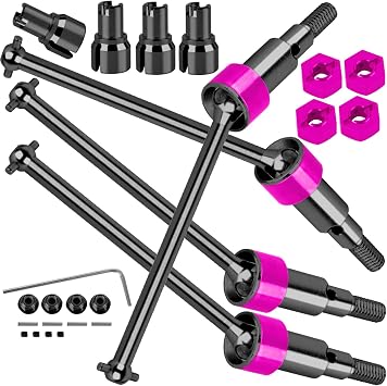 Steel Drive Shaft Axles Upgrades Part for 1/18 Granite Grom Mega 380 Brushed 4x4 Monster Truck RTR#ARA2102T1,RC Front Rear Steel DriveShaft CVD w/Hex,Black Pink