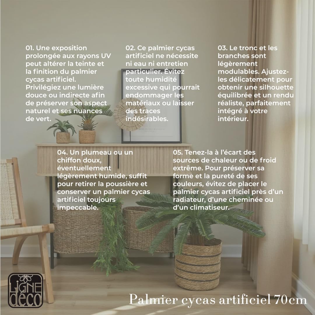 Ligne Déco – Palmier Cycas Artificiel 70cm | Pot Plastique Noir Intérieur Imitation Terre