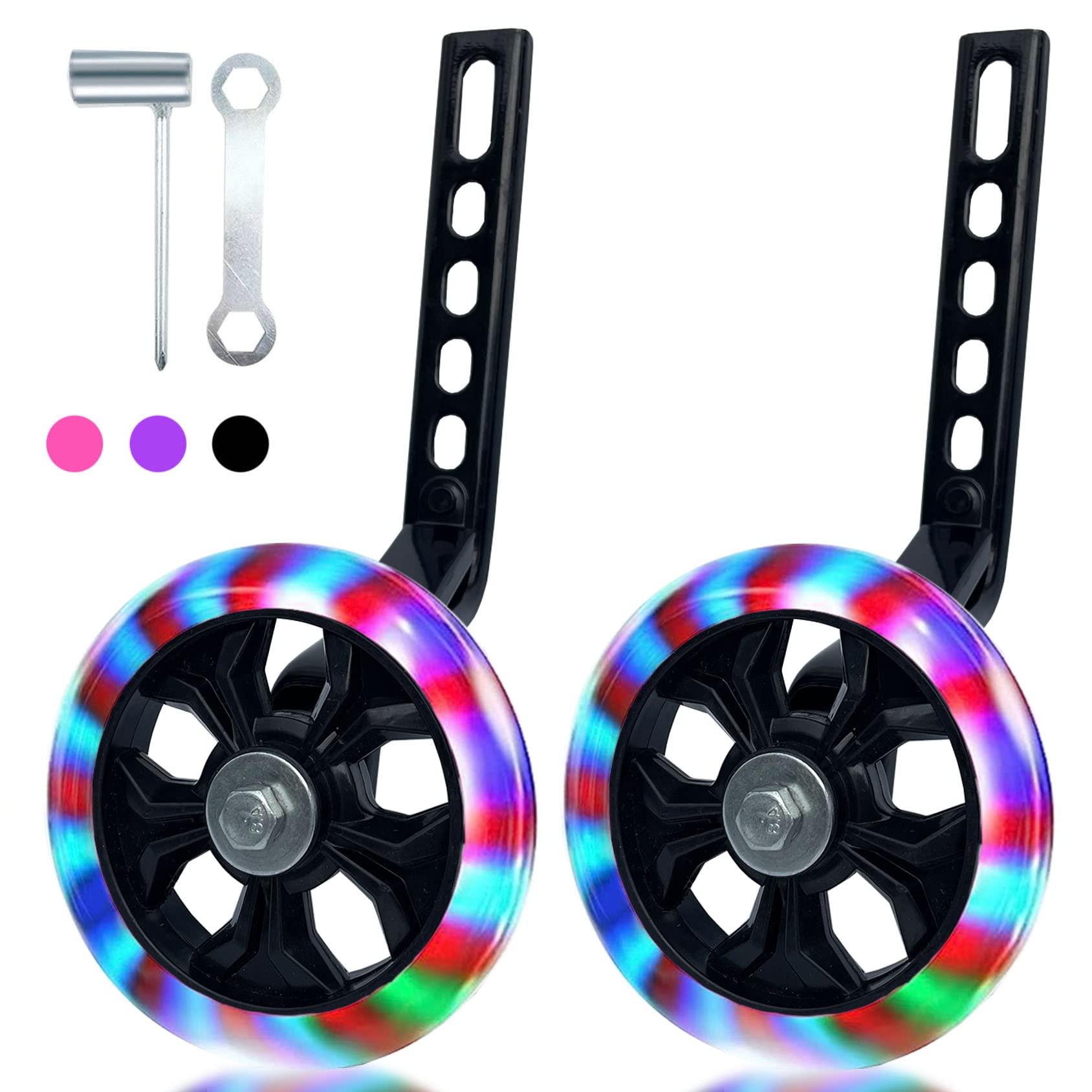 Training Wheels for Bicycle Compatible for Bikes of 12 14 16 18 20 Inch Flash Mute Wheel (Black)