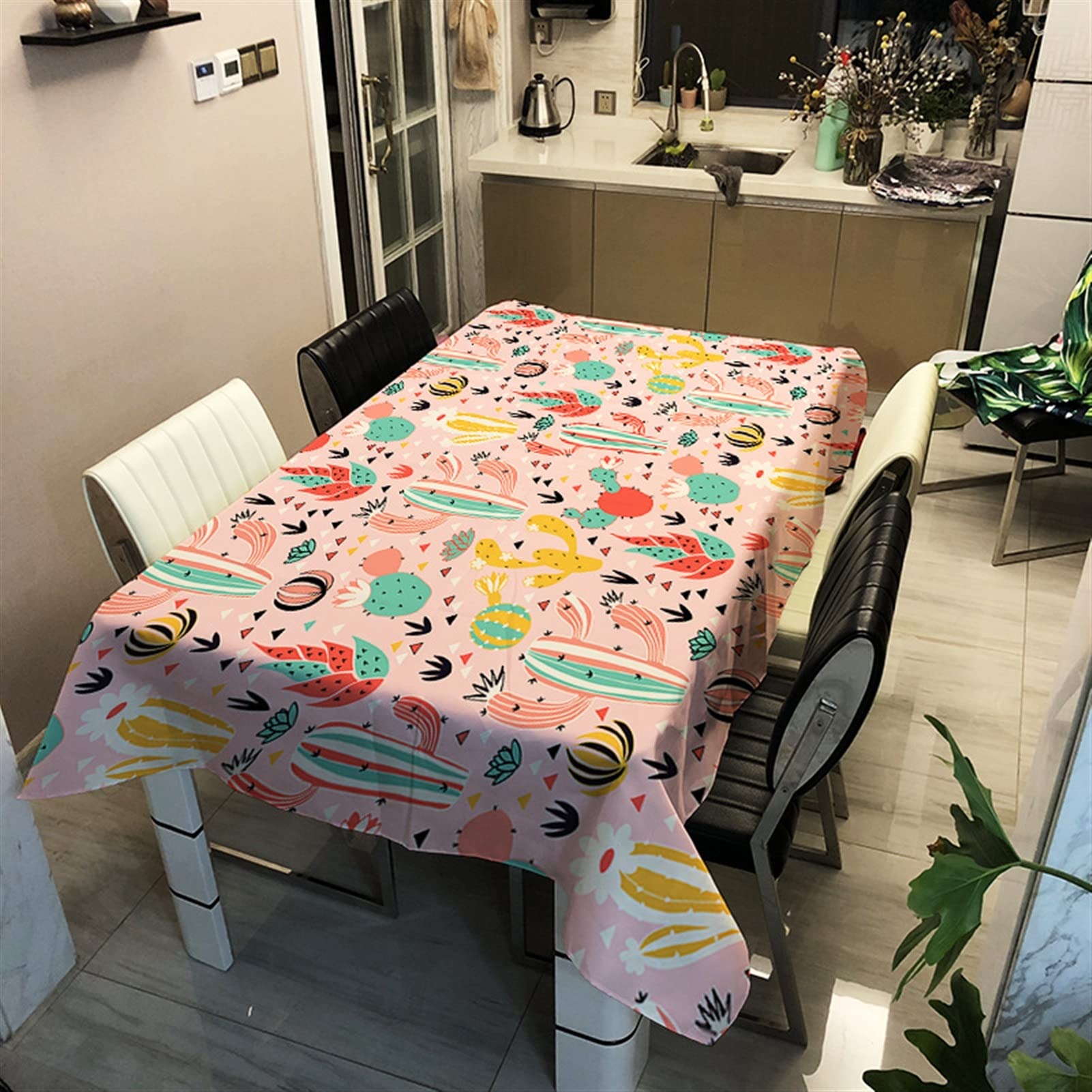 Nappe protecteur de table rectangulaire anti-tache motif feuilles pour cuisine