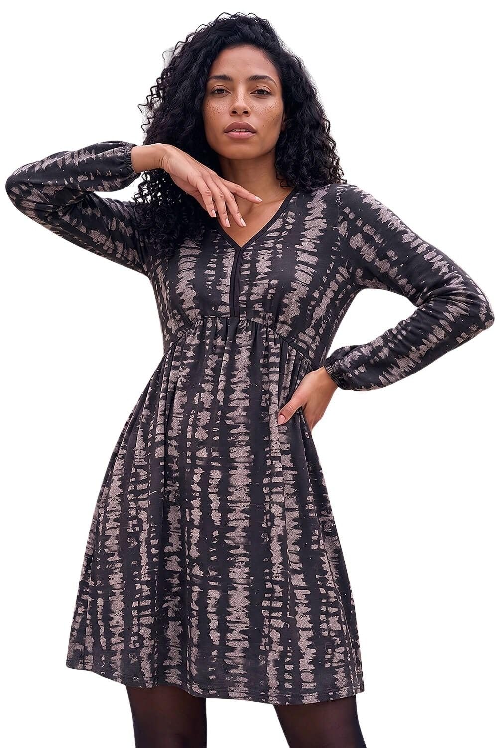 Roman Stretch Jersey Dress for Women UK Ladies Gathered Waist A Line Swing Skater Fit & Flare A Line Winter Autumn Knee Length V-Neck Casual Smart Cocktail Party