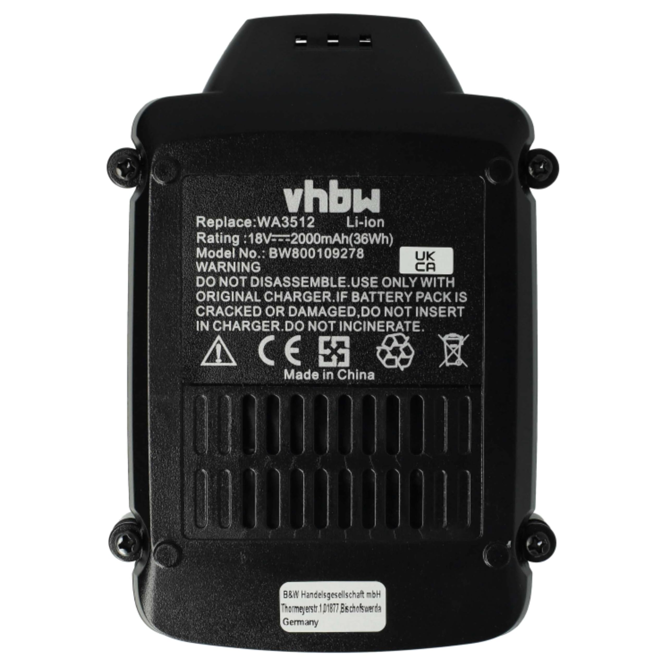 vhbw 2x batteria compatibile con DeltaFox Grizzly 2040, 2020, 80001147, 80001146 utensile elettrico (2000 mAh, Li-Ion, 18 V)