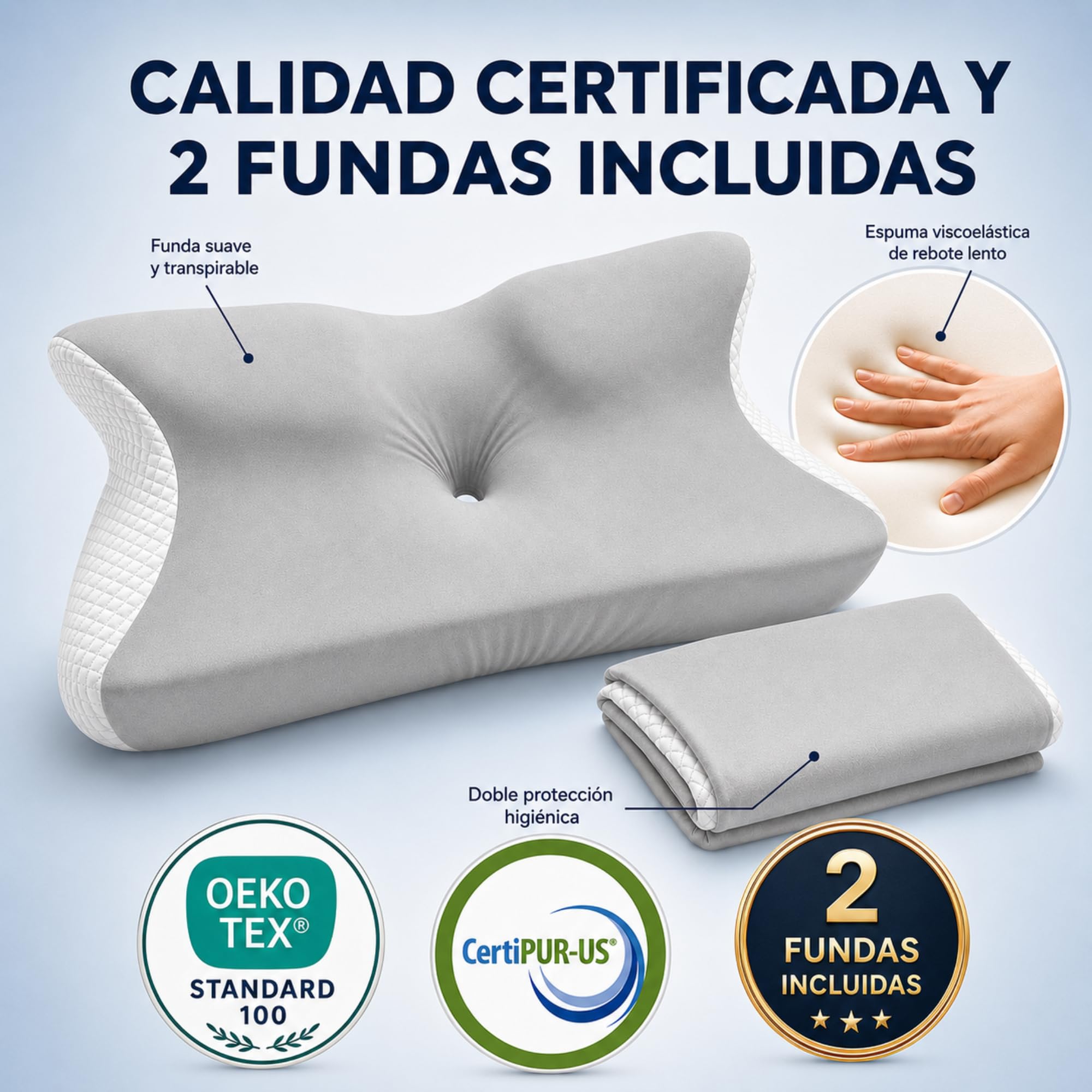 Almohada Cervical Viscoelástica - Mariposa - Cuello y Hombros - 2 Fundas