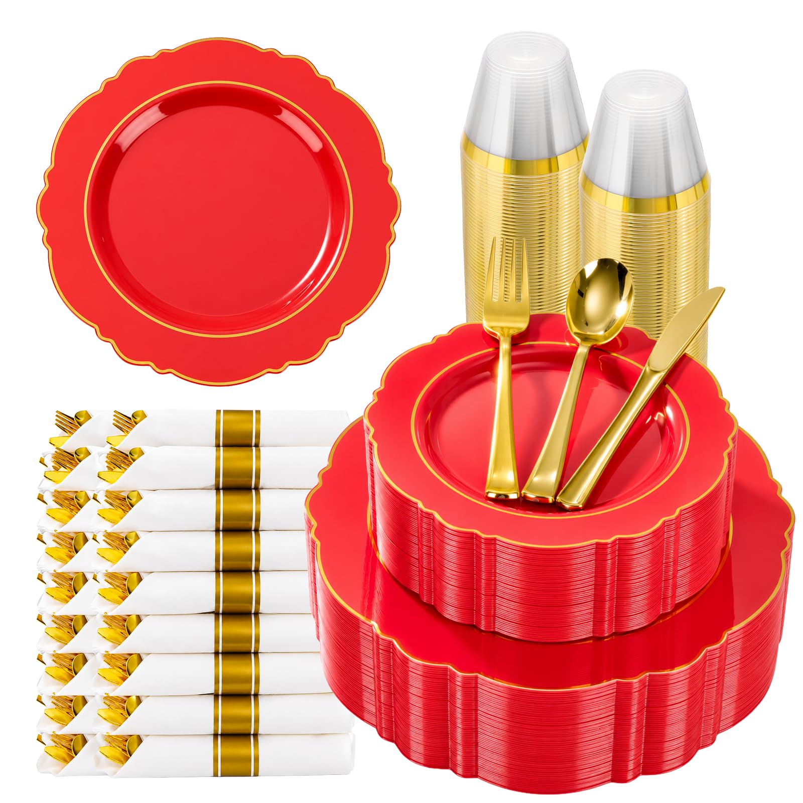 Gold Disposable Plates Set - 350 Piece Dinnerware -14
