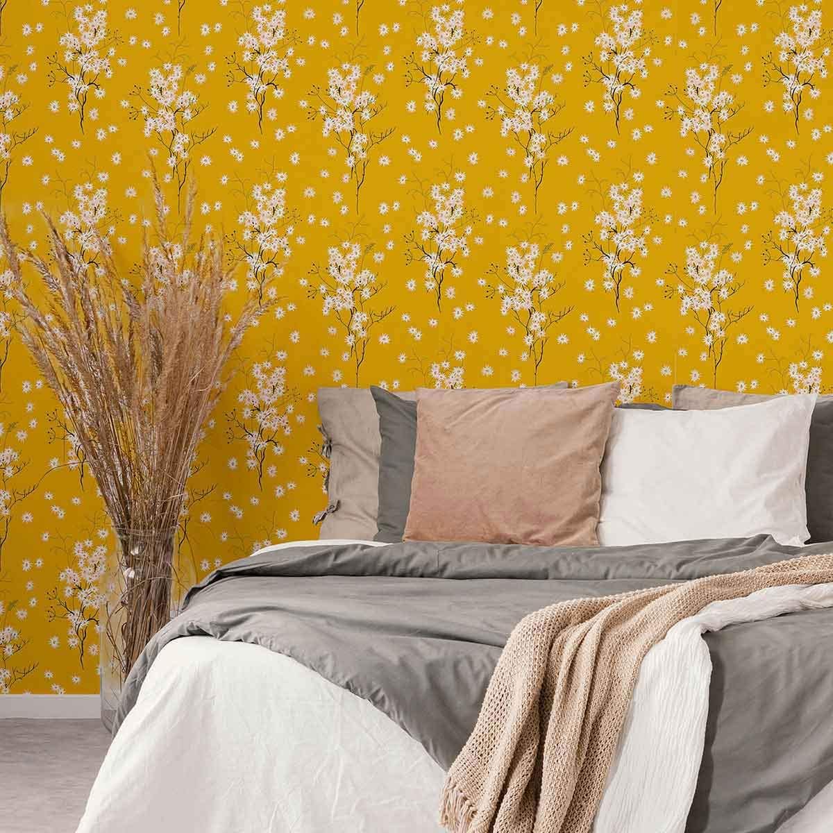 Walls By Me Yellow Flower Peel and Stick Removable Wallpaper 0982