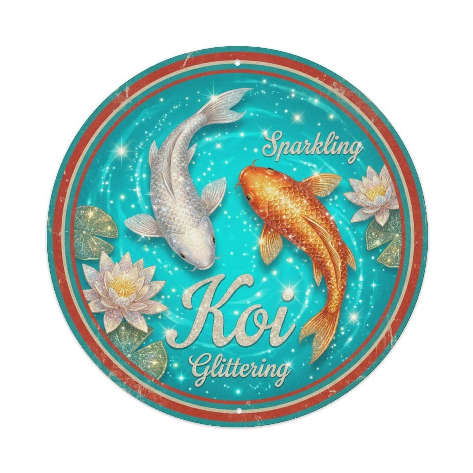 Metal Tin Sign Koi Fish Sparkle Twinkle Japan Vintage Ukiyo-e