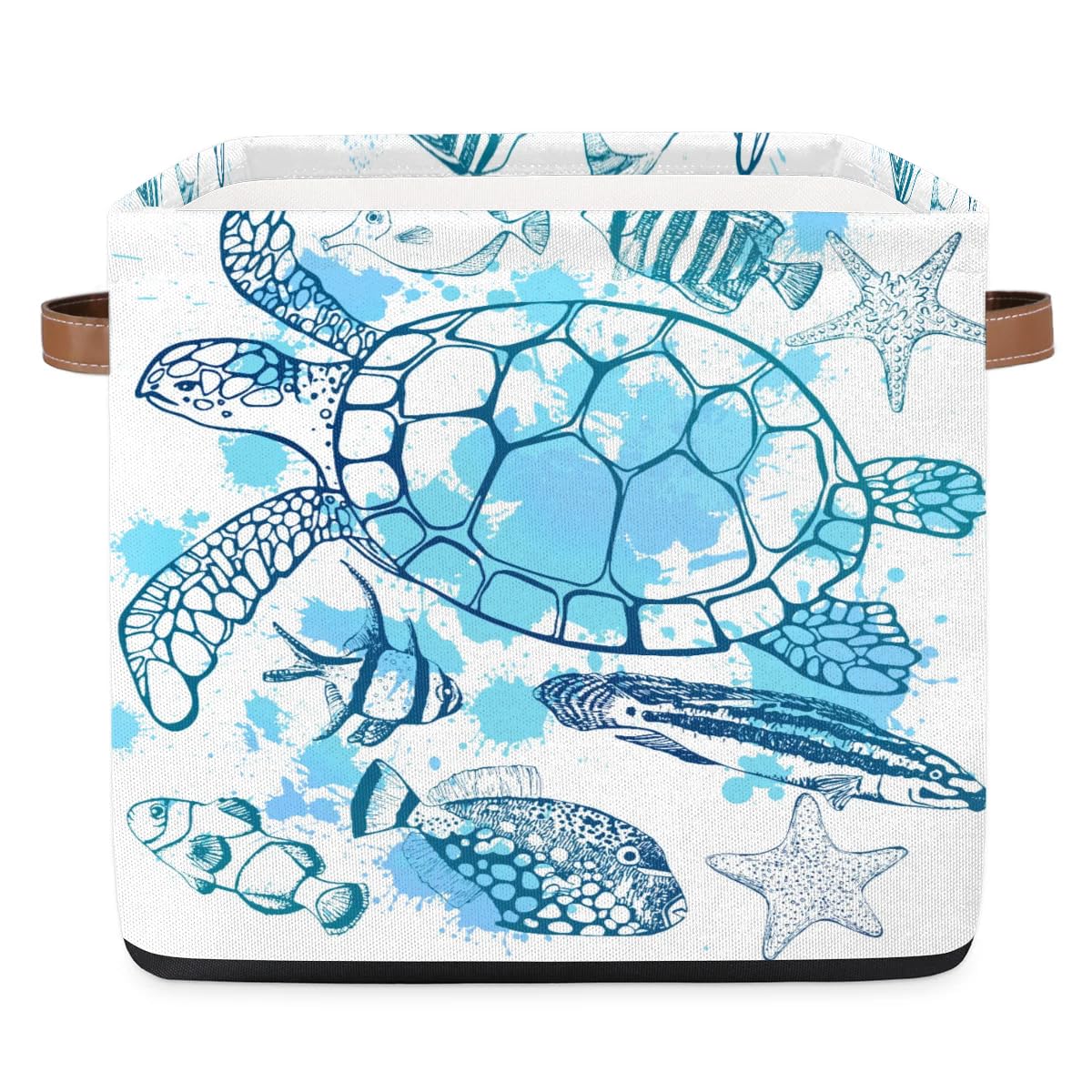 Square Nursery Hamper Storage Bins, Kids Toy Storage Box Basket Waterproof Canvas Basket Laundry Basket for Children's Room, Bedroom, Clothes, Gift Baskets(Turtle)