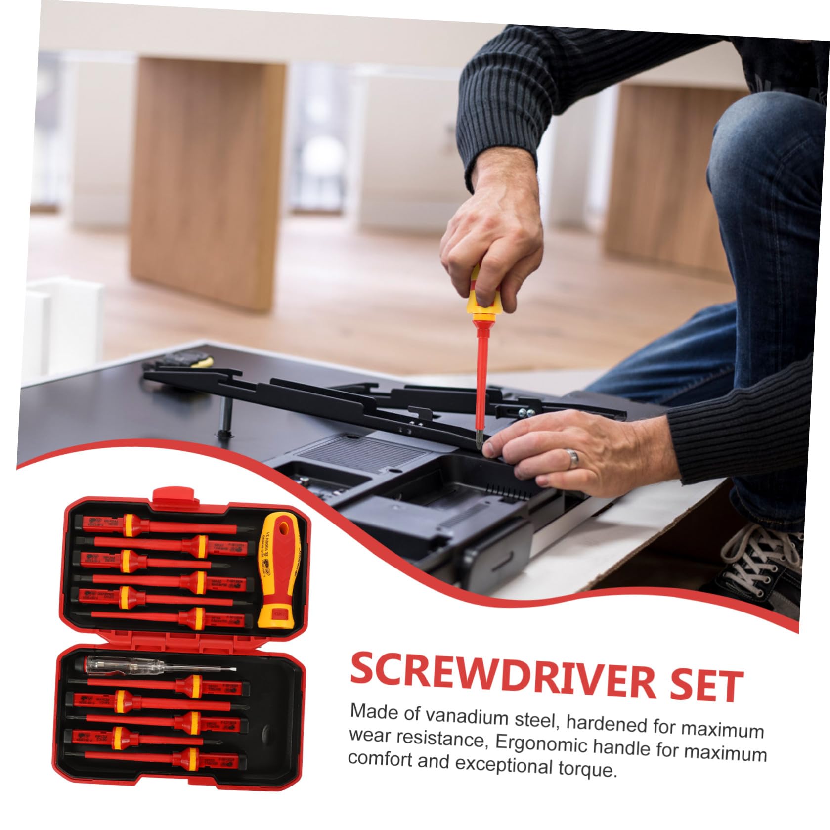 Set di 13 Cacciaviti Isolati Vde per Elettricista Punte Torx a Taglio in Acciaio Vanadio, Manico Ergonomico e Custodia per Lavori di Riparazione Sicuri