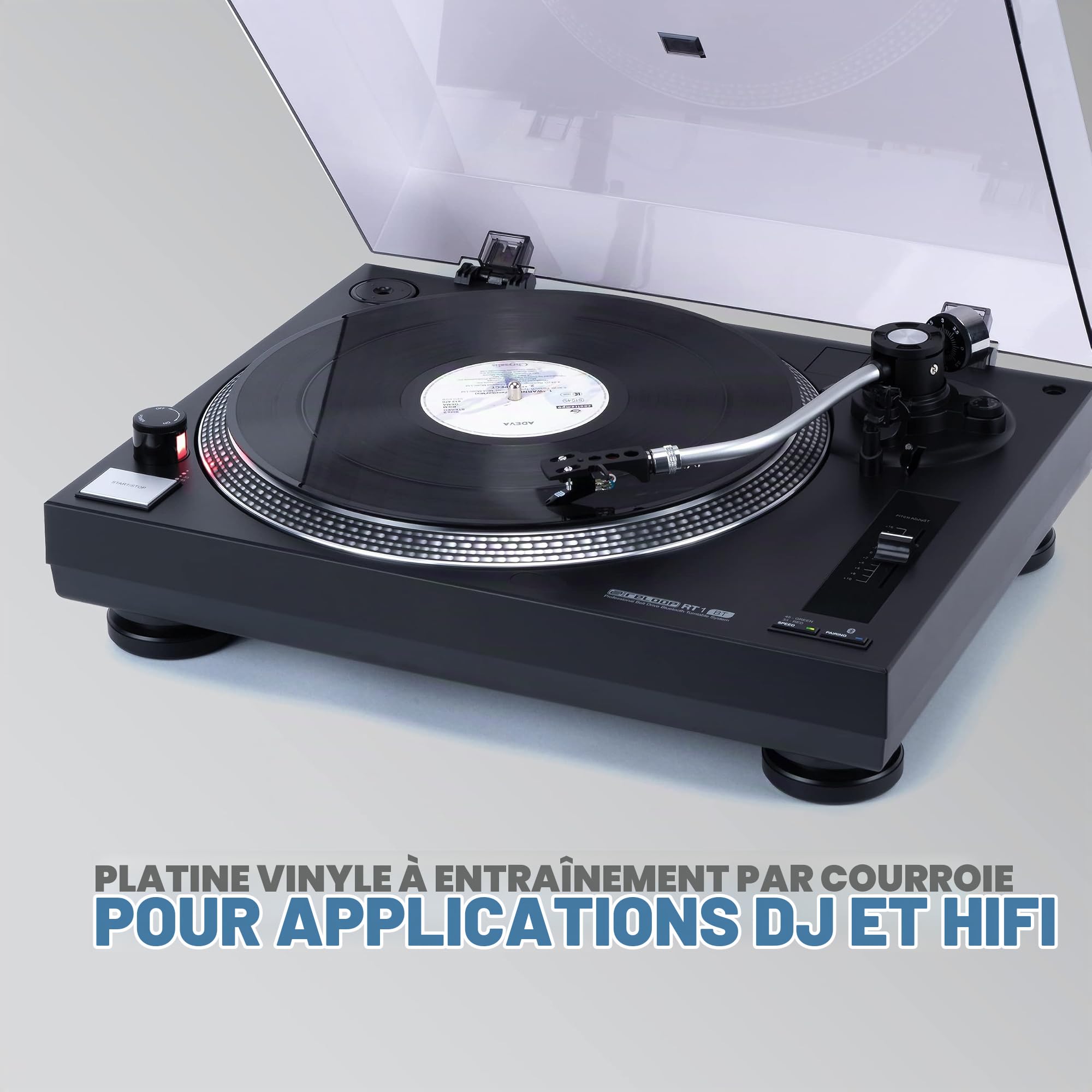 Platine Vinyle Reloop RT-1 BT avec entraînement par Courroie pour Applications DJ et Hi-FI, Sortie Bluetooth pour Connexion sans Fil avec des Haut-parleurs Bluetooth