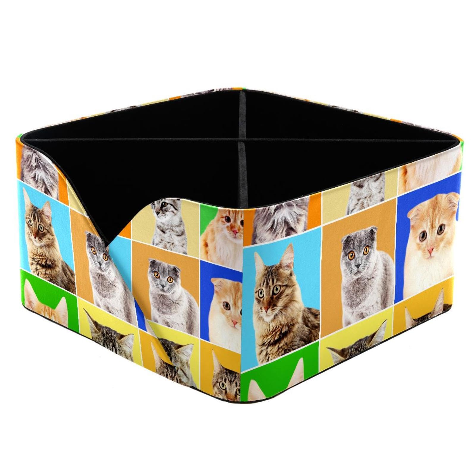 KengjuTesu Cats Portraits Pattern Desktop Organizer Pen Holder, Rectangular Pencil Cup for Office, Study and Makeup Stations