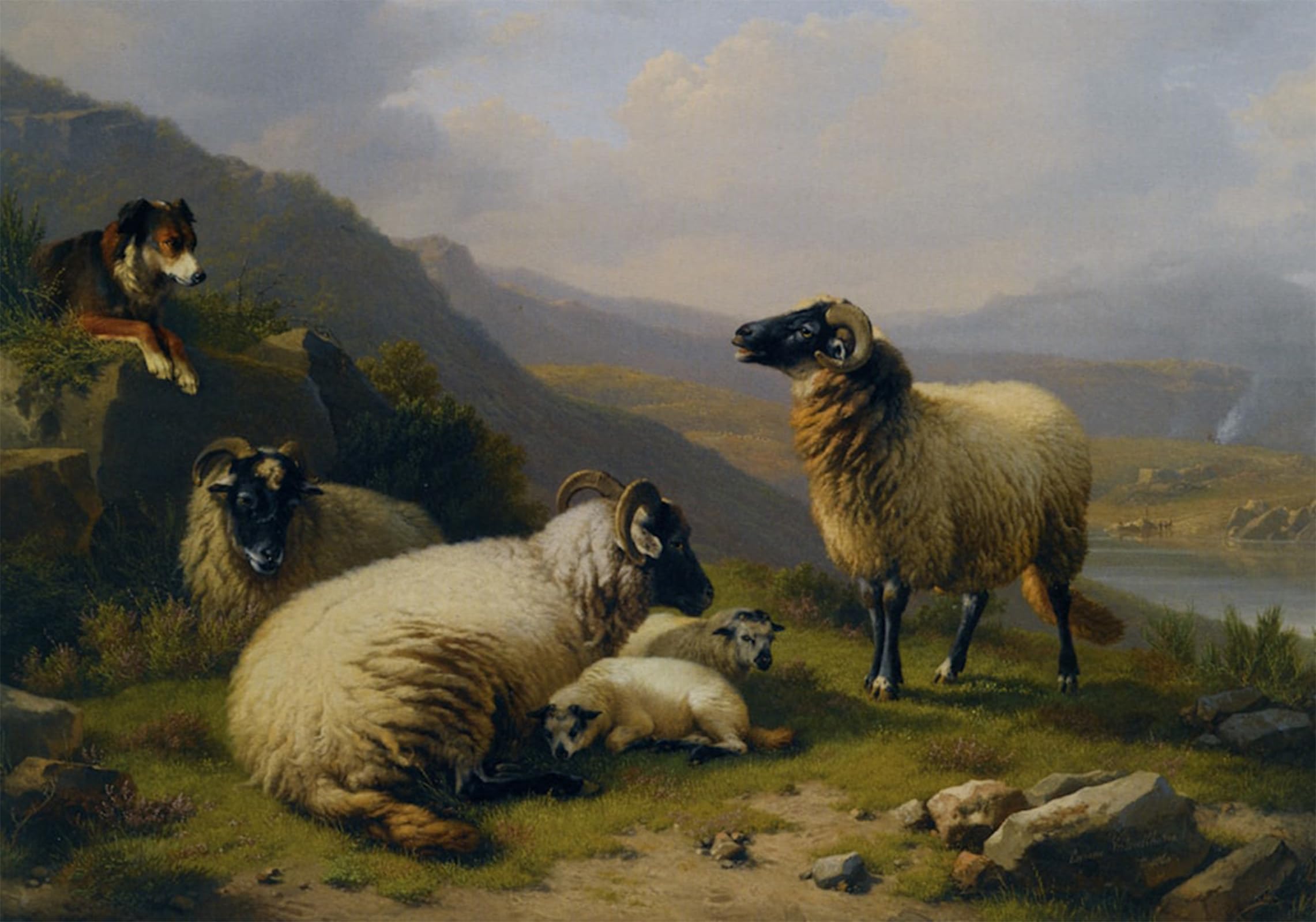 ARTXLXXBN Famous Painting Art Wall Decor Abstract Art Picture Sheep Dog Guarding His Flock by Eugene Verboeckhoven Animal Pictures for Home Decor 60x90cm