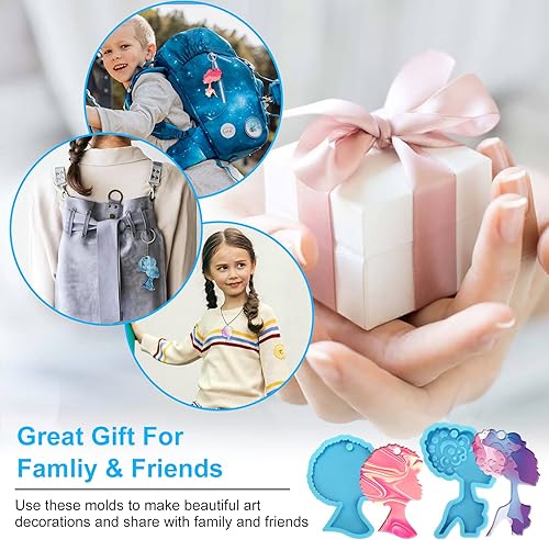 Miniatura 8 de DANZOO 4 paquetes de moldes de resina de silicona, llavero afro femenino moldes de resina, cabeza de mujer africana, moldes de fundición de epoxi